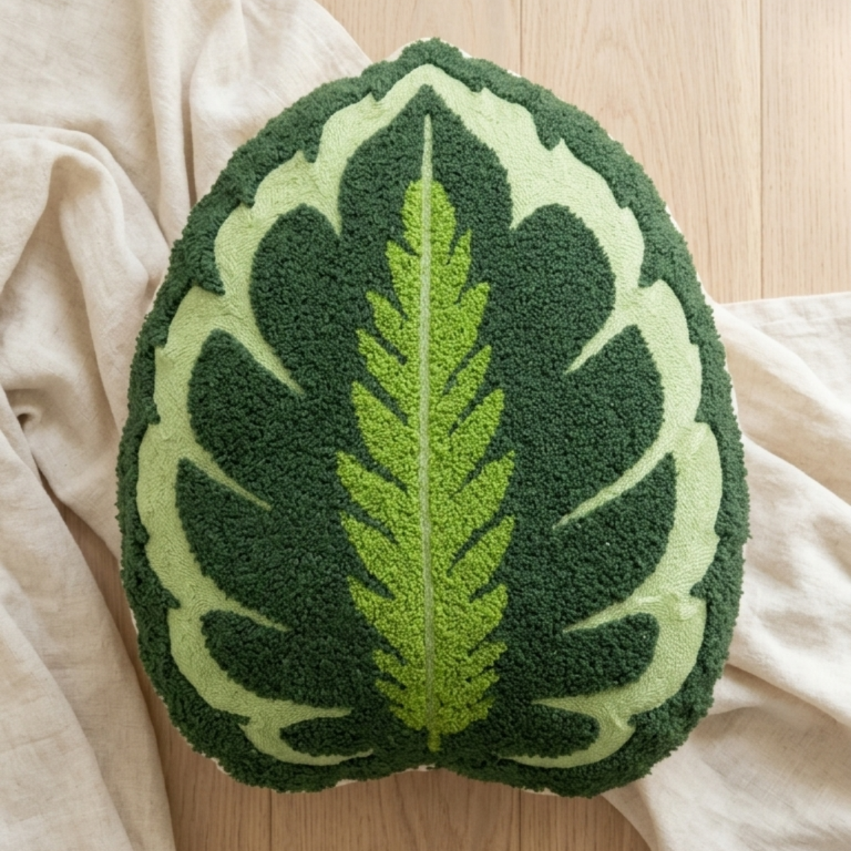 Tufted Calathea Medallion Leaf Pillow