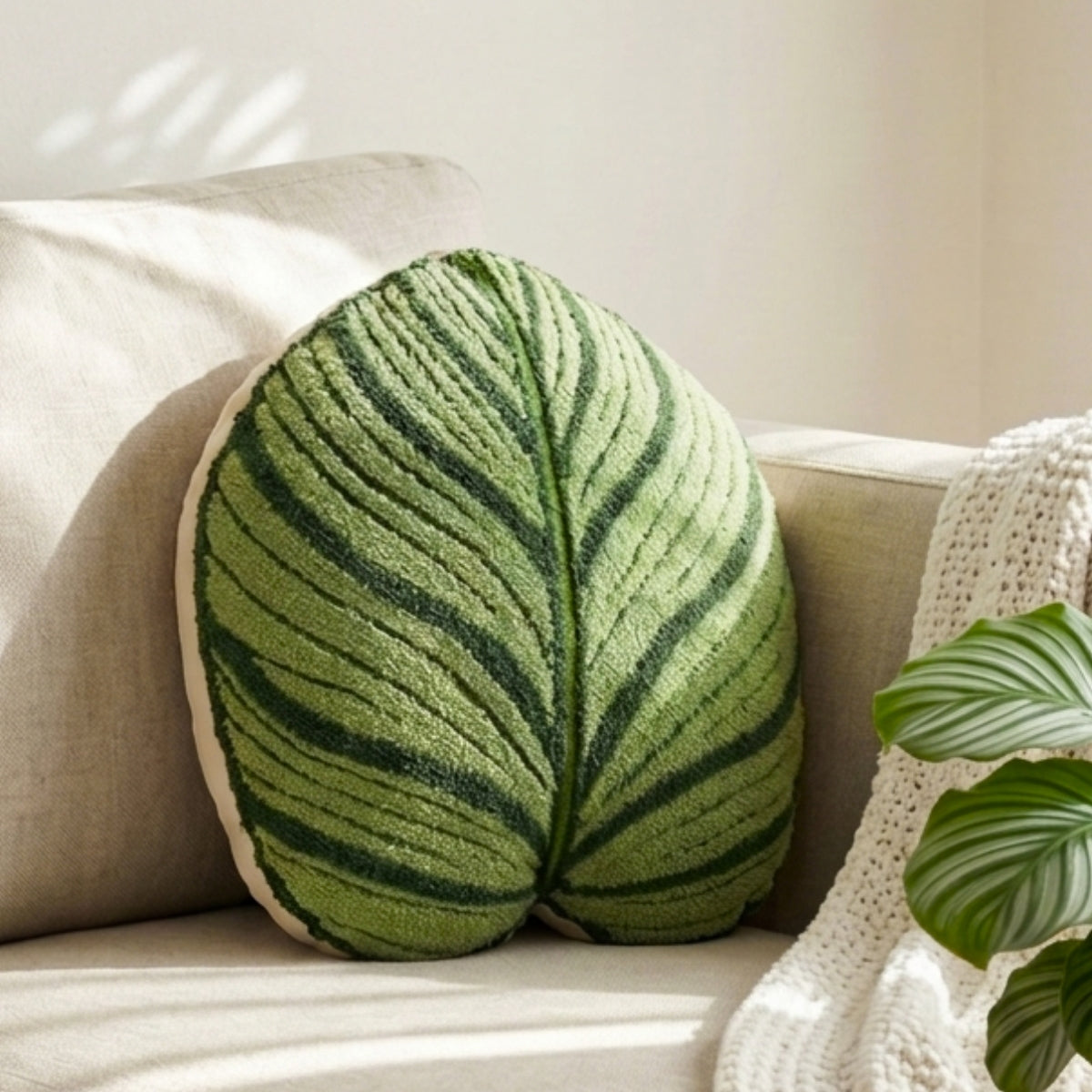 Tufted Calathea Orbifolia Leaf Pillow
