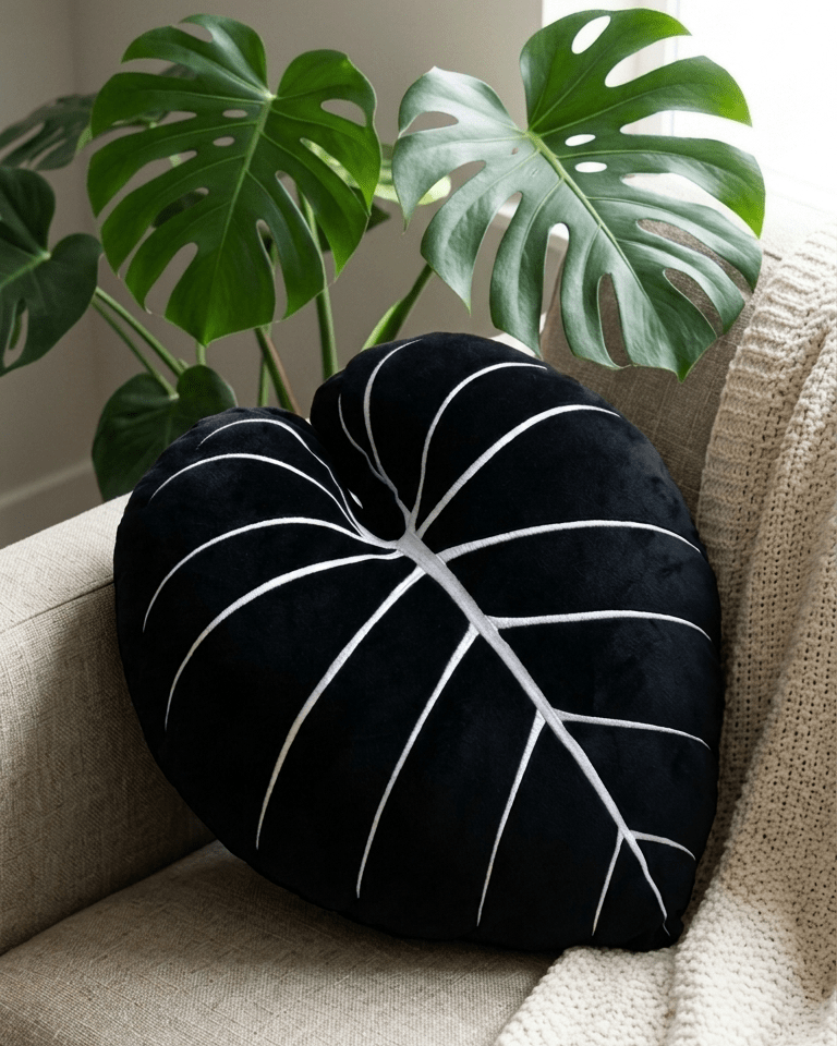 Philodendron Gloriosum Leaf Plush Pillow - Obsidian - Green Philosophy Co.