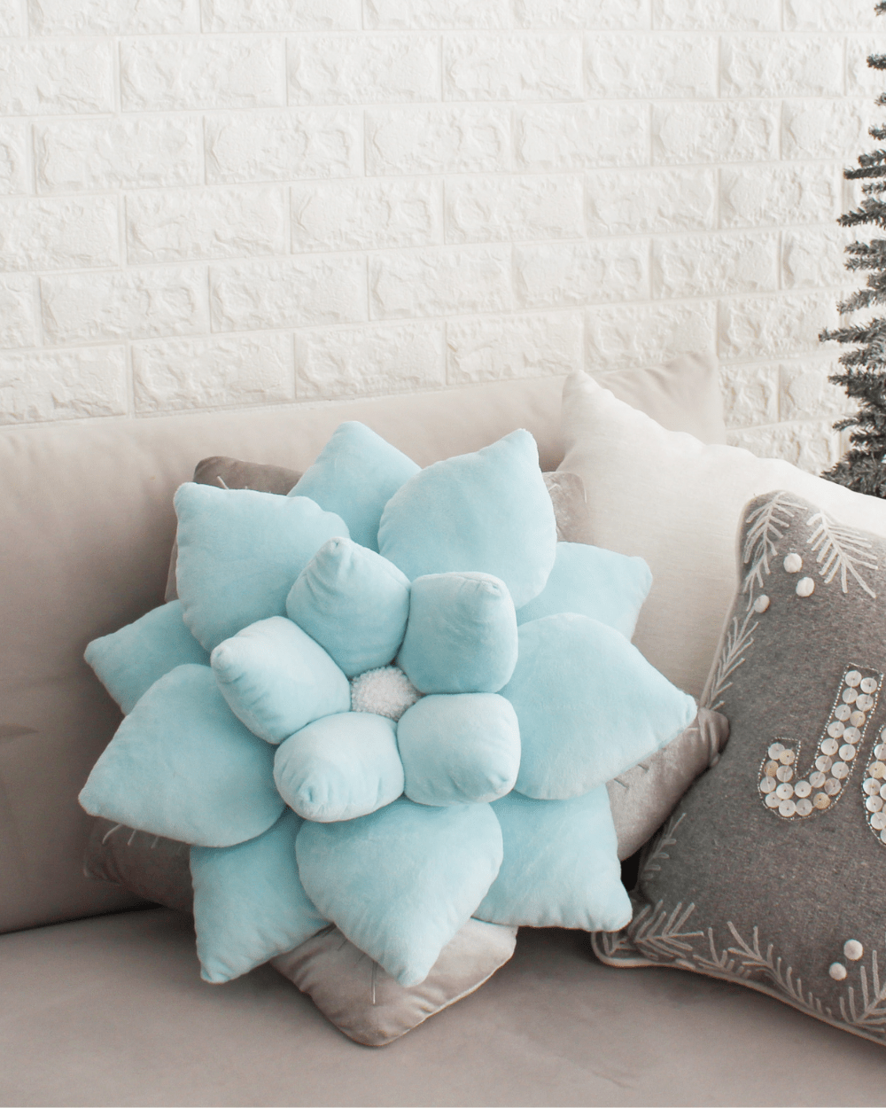 Poinsettia Pillow - Frost Blue - Green Philosophy Co.