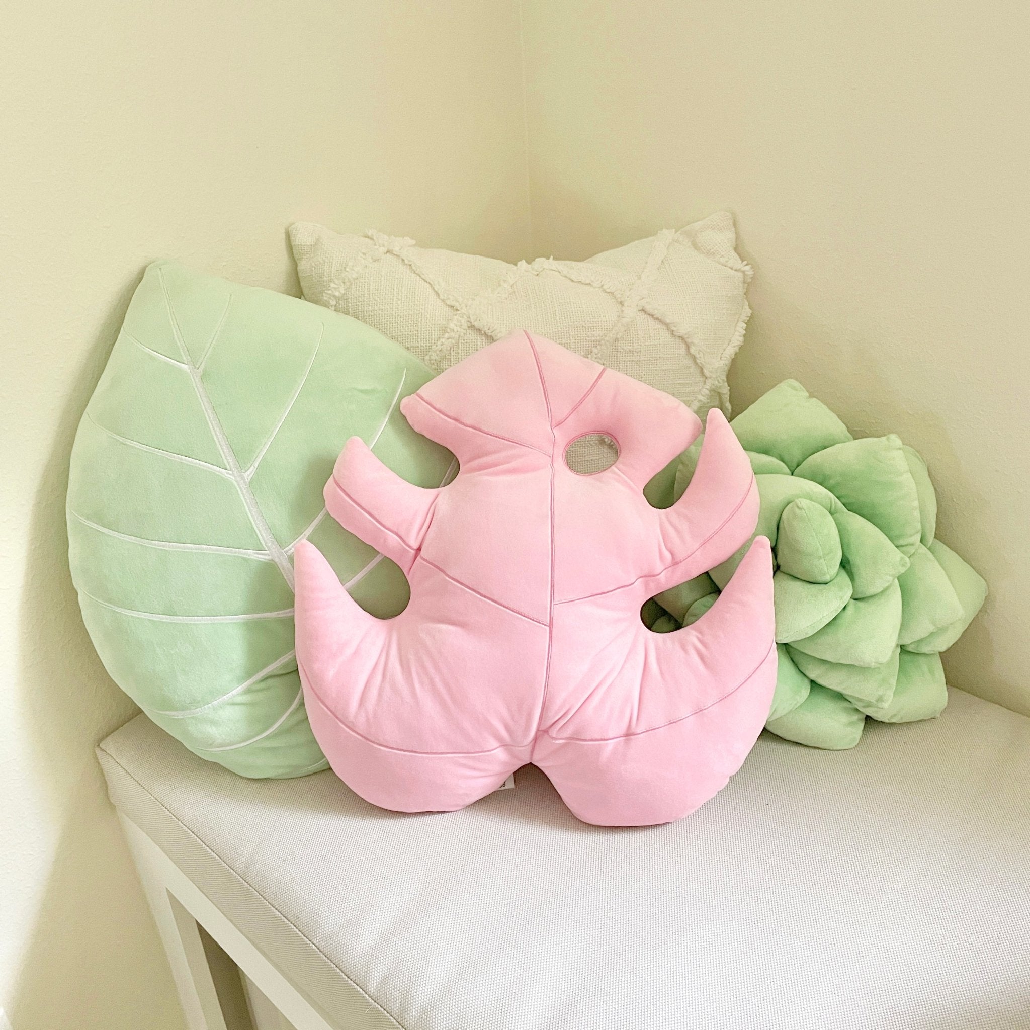 Monstera Deliciosa Leaf Pillow - Paradise Pink - Green Philosophy Co.